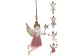 Hangdeco engel hout bont 13cm 2 hangers aan Kaart