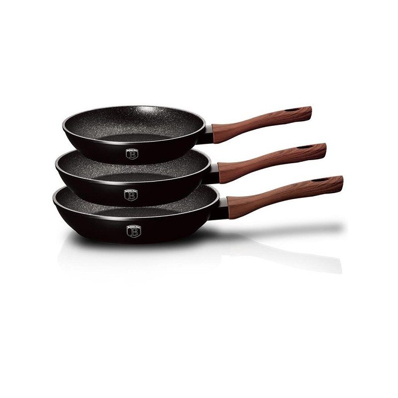 BerlingerHaus Set de poêles 3 pièces Collection Bois de Rose Ébène Induction