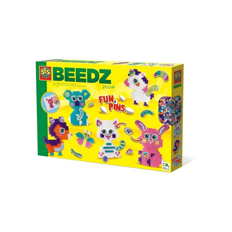 Ses Beedz Strijkkralen- FunPins glitter dieren 2100 kralen