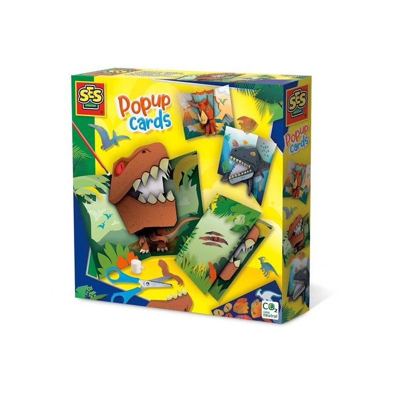 SES Creative Cartes Popup - Dinosaures, Kit de bricolage pour enfants, Garçon/fille, 5 ans