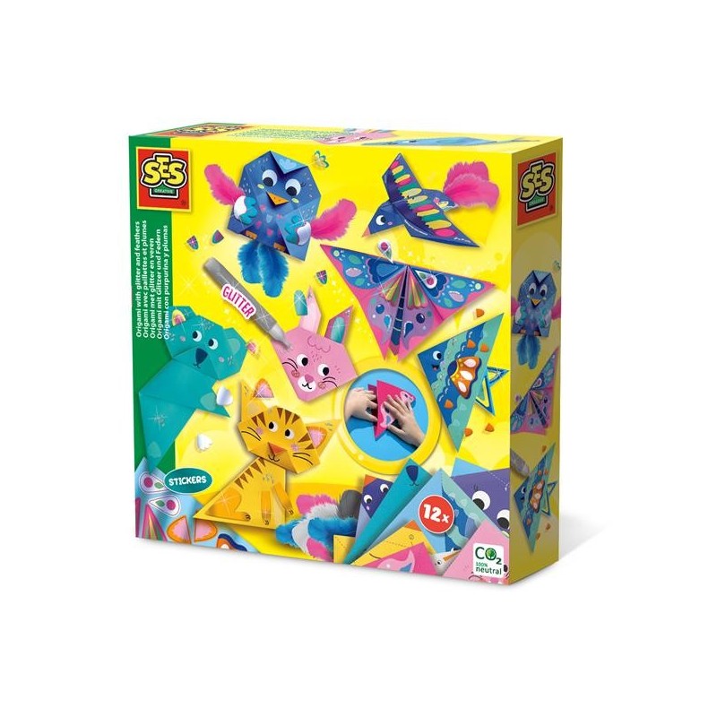 Ses Origami avec paillettes et plumes