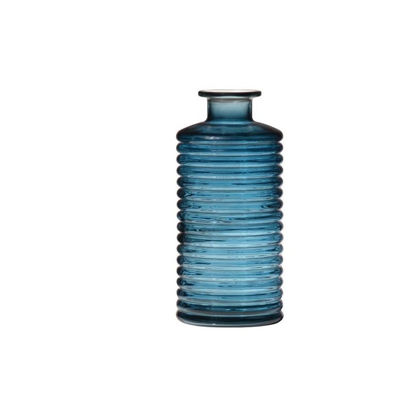 Hakbijl Glass Flesvaas geribbeld Ø9,5xh21,5cm grijs