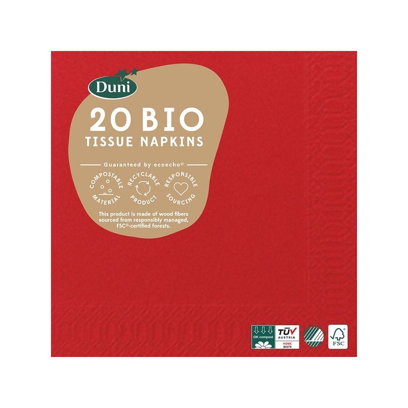 Duni servetten 24x24cm Brilliant Red 3-laags FSC pak a 20 servetten