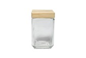 Pot de conservation en verre avec couvercle en bois 11x11xh18,5cm 1,7L