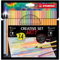 Stabilo Arty Creative set Pen 68/Point 88 etui a 24 kleuren, 12 viltstiften en 12 fineliners