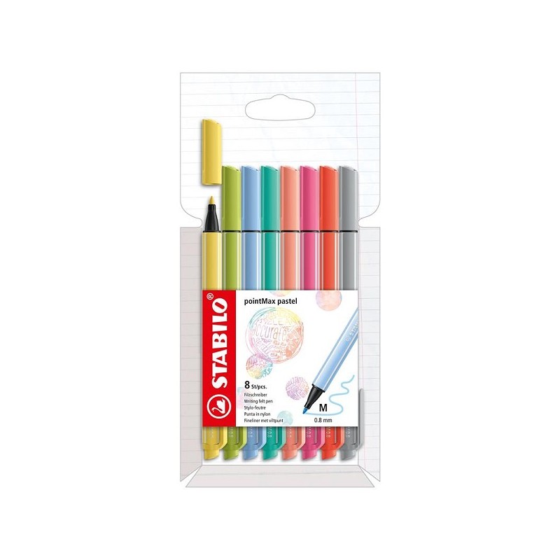 Stabilo PointMax pastel etui a 8 kleuren fineliners