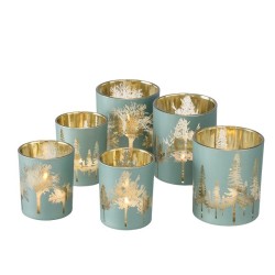 Boltze Home Ensemble de lanternes Skove verre vert avec arbres à images 2 pièces 7x8/9x10cm