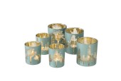Boltze Home Windlichtset Skove groen glas met afbeelding bomen 2-delig 7x8/9x10cm