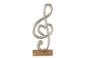 Boltze Home Image Clé de musique en métal sur socle en bois de manguier 15x6x38cm