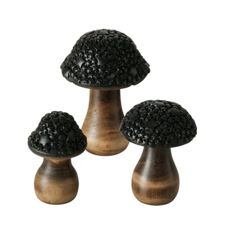 Boltze Home Objet décoratif Ensemble de champignons Tukko 3 pièces Bois de manguier