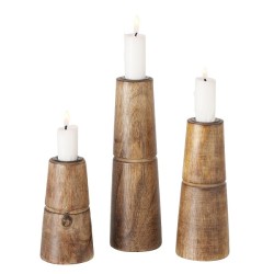 Boltze Home Ensemble de bougeoirs Hotou 3 pièces en bois de manguier naturel Ø6x11/15/19cm