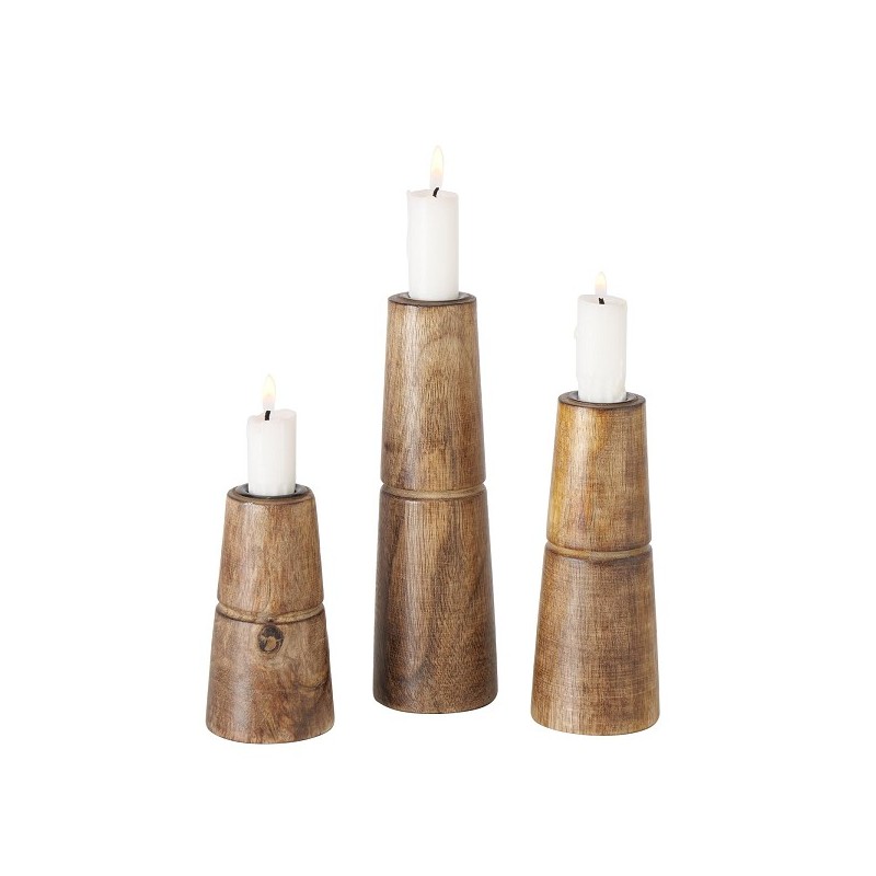 Boltze Home Kandelaarset Hotou 3-delig mangohout naturel Ø6x11/15/19cm