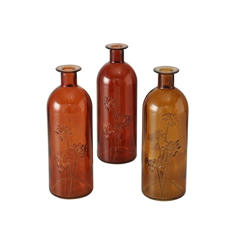 Boltze Home Vaas Lesina met afbeelding bloem -Ø7x21cm- glas -verkrijgbaar in verschillende bruintinten-