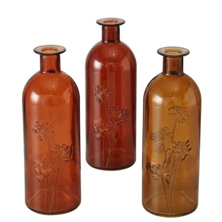 Boltze Home Vase Lesina avec image de fleur -Ø7x21cm- verre -disponible en différentes nuances de marron-