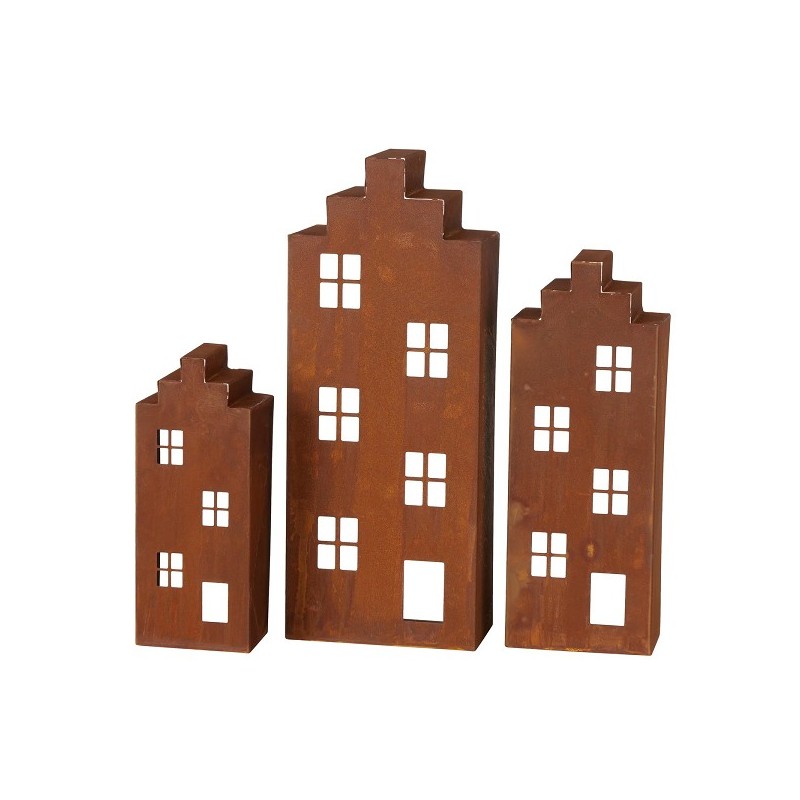 Boltze Home Windlichtset Zwolle 3-delig metaal 8x12x30/15x9x40/20x11x50cm