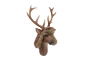 Boltze Home Objet mural Cerf Tobino avec chapeau marron - 21x45x62cm - Polyrésine et textile