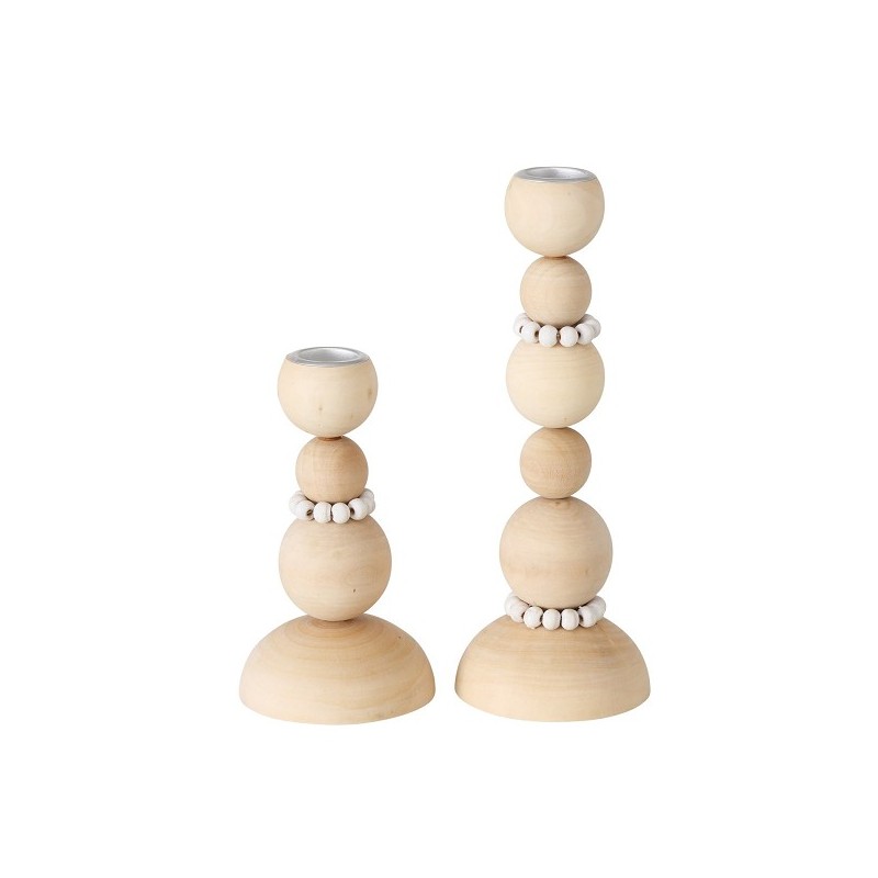 Boltze Home Ensemble de bougeoirs Perles 2 pièces 8x1 4/8x20cm bois