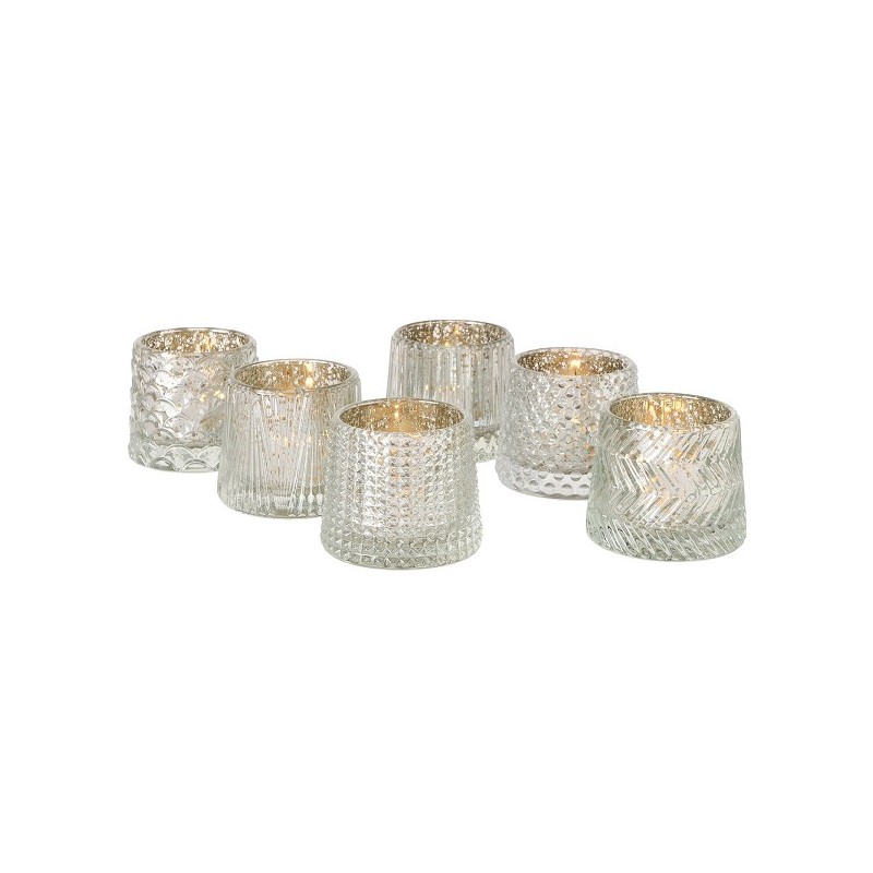 Boltze Home Theelichthouder Sabena Ø7x8cm glas wit/zilver