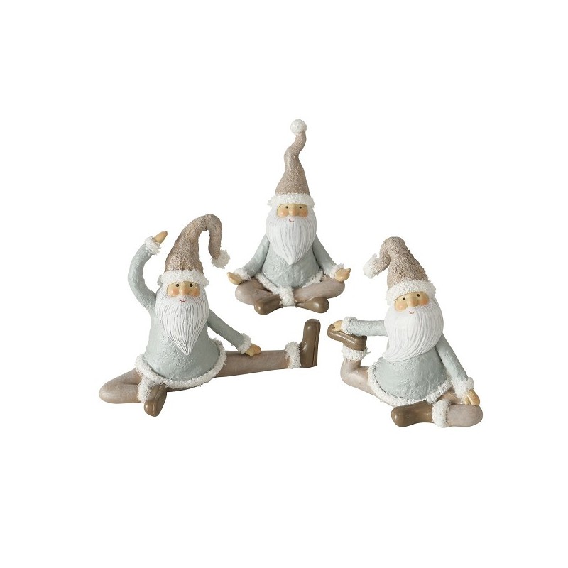 Boltze Home Beeld Paulito- Yoga kerstman- 12x5x11cm- Polyresin- beige/grijs/wit