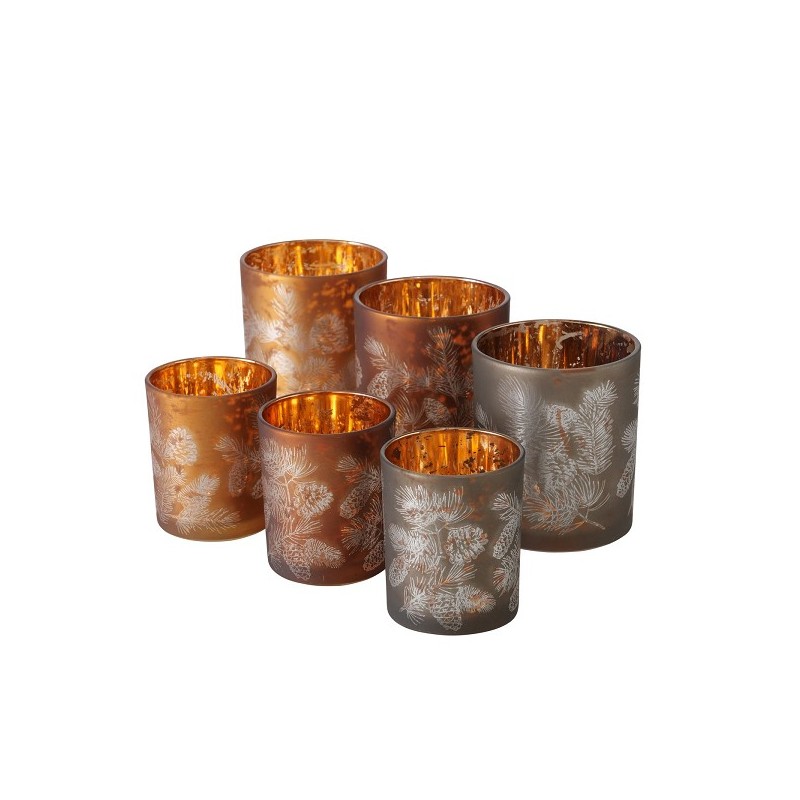 Boltze Home Ensemble de lampes à vent Coney 2 pièces 7x8,5 / 9x10cm verre marron