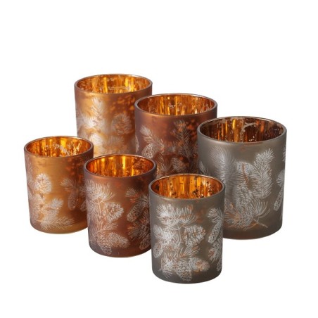 Boltze Home Ensemble de lampes à vent Coney 2 pièces 7x8,5 / 9x10cm verre marron