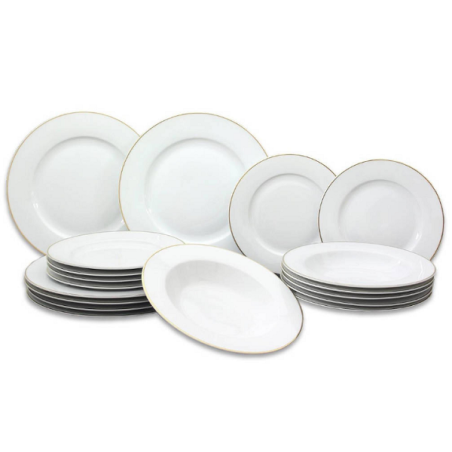 Service de vaisselle 18 pièces blanc avec bord doré