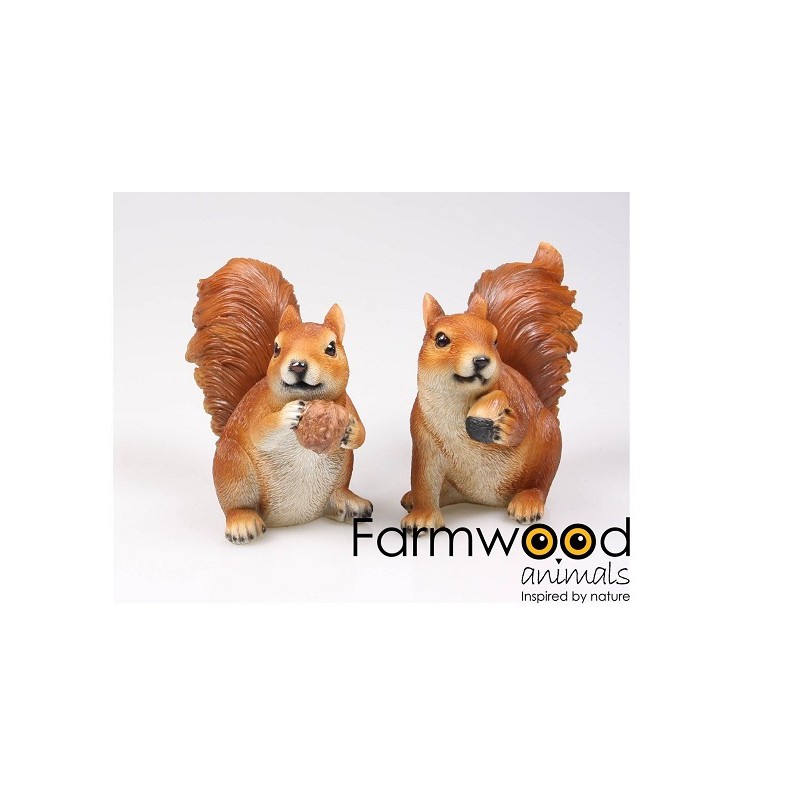 Statue de jardin écureuil mangeant du polystone 16x9x18cm