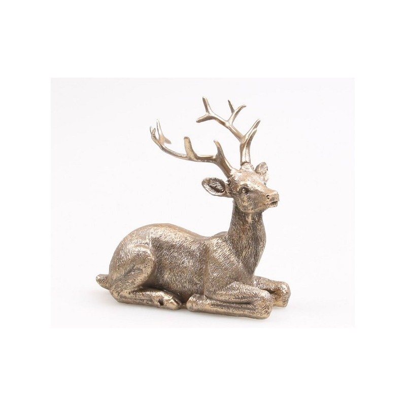 Tuinbeeld hertje liggend polystone 11x8x11cm goud