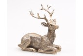 Statue de jardin cerf couché polystone 11x8x11cm or