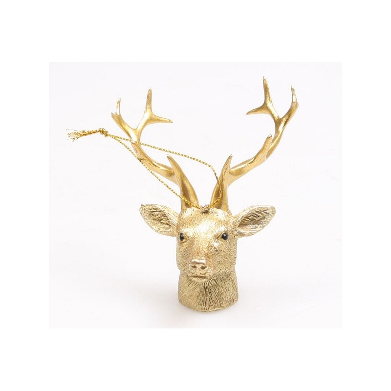 Hertenkop hangend polystone 10x8x9cm goud
