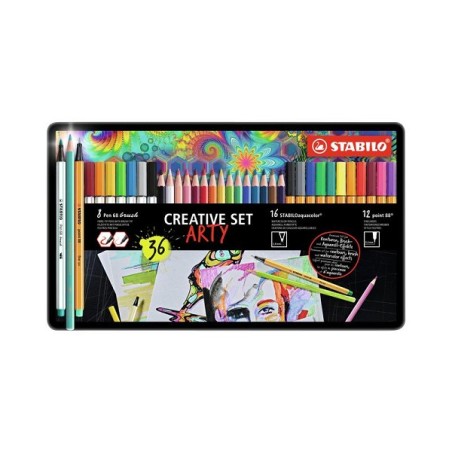 Stabilo Arty Creative coffret métal 36 couleurs (8x stylo 68, 16x crayons, 12x pointe 88)
