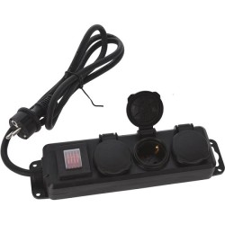 Prise extérieure avec espace pour 3 fiches avec contact de terre et interrupteur, longueur de câble 1,4 mètres IP44 (résistant a