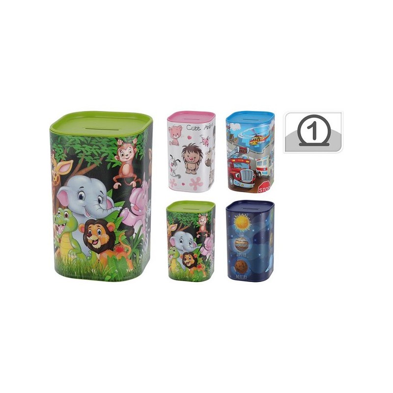 Tirelire enfant en plastique 7,6x7,6x12cm