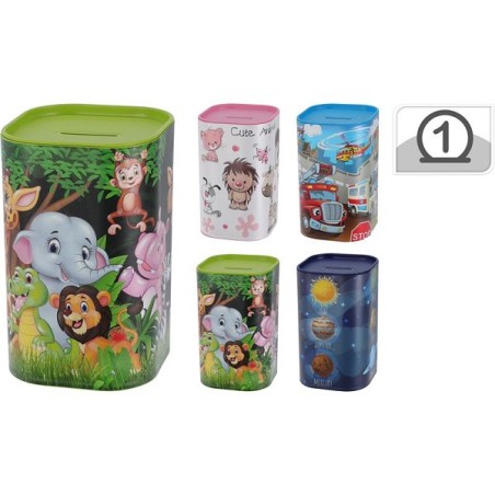 Tirelire enfant en plastique 7,6x7,6x12cm