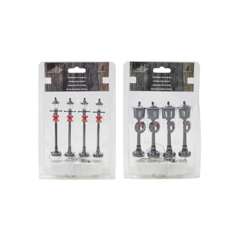 Lantaarnset voor kerstdorp 4-delig 10cm warmled (excl.2xAA batterij)