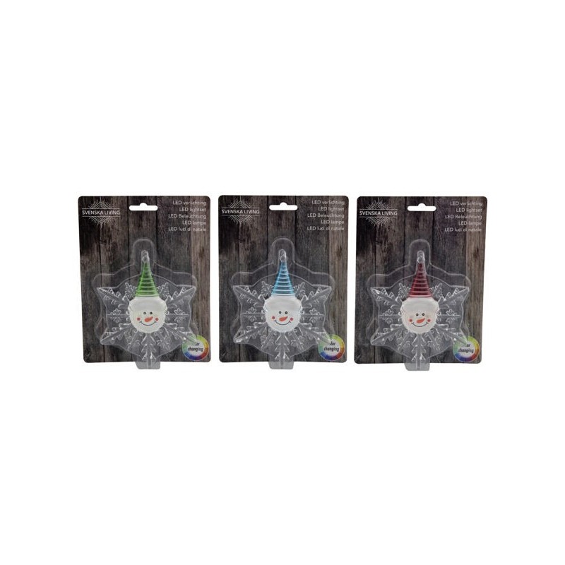 Flocon de neige LED avec bonhomme de neige avec ventouse et éclairage LED à changement de couleur