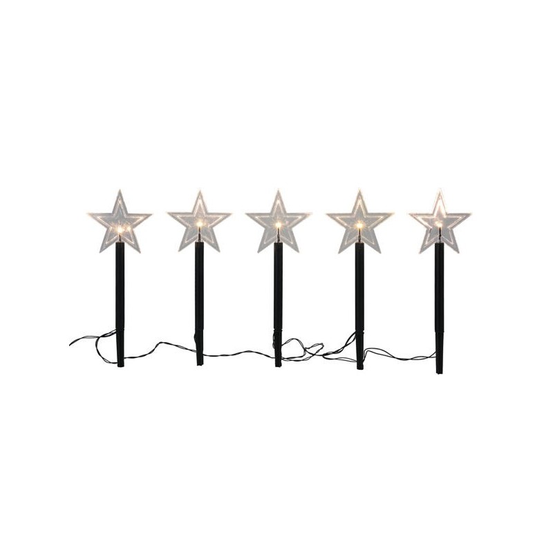 Jeu de prises de jardin 5 pièces étoile LED fonctionne sur pile ip44 3 piles AA (exclusives) avec minuterie