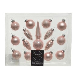 Decoris mini boules de Noël set verre avec visière 3cm lot de 15 pièces rose