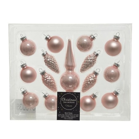 Decoris mini boules de Noël set verre avec visière 3cm lot de 15 pièces rose