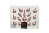 Decoris mini boules de Noël set verre avec visière 3cm lot de 15 pièces rose