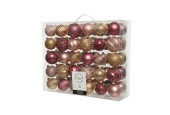Ensemble de boules de Noël incassables Decoris de 60 pièces assorties rose blush, caramel écossais, rose velours.