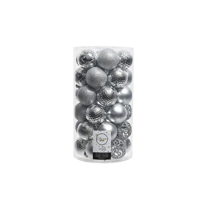 Set de boules de Noël Decoris Ø 6 cm tube de 37 pièces design assorti argent