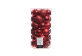 Decoris Kerstballenset Ø 6cm koker a 37 stuks assorti dessin rood
