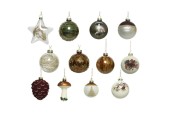Boules de Noël de luxe Decoris en verre mélangé, teintes naturelles assorties