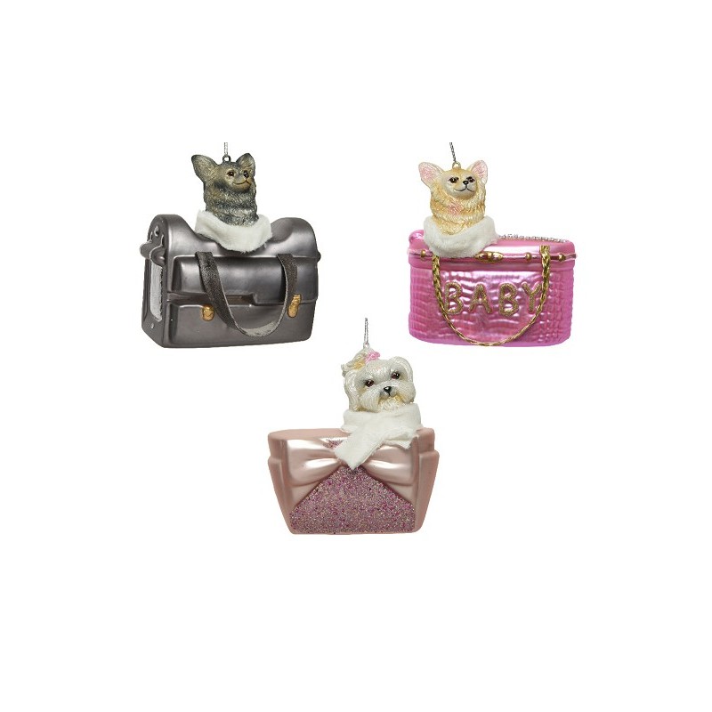 Decoris Kerst Ornament Hond in tas 10x5,5cm