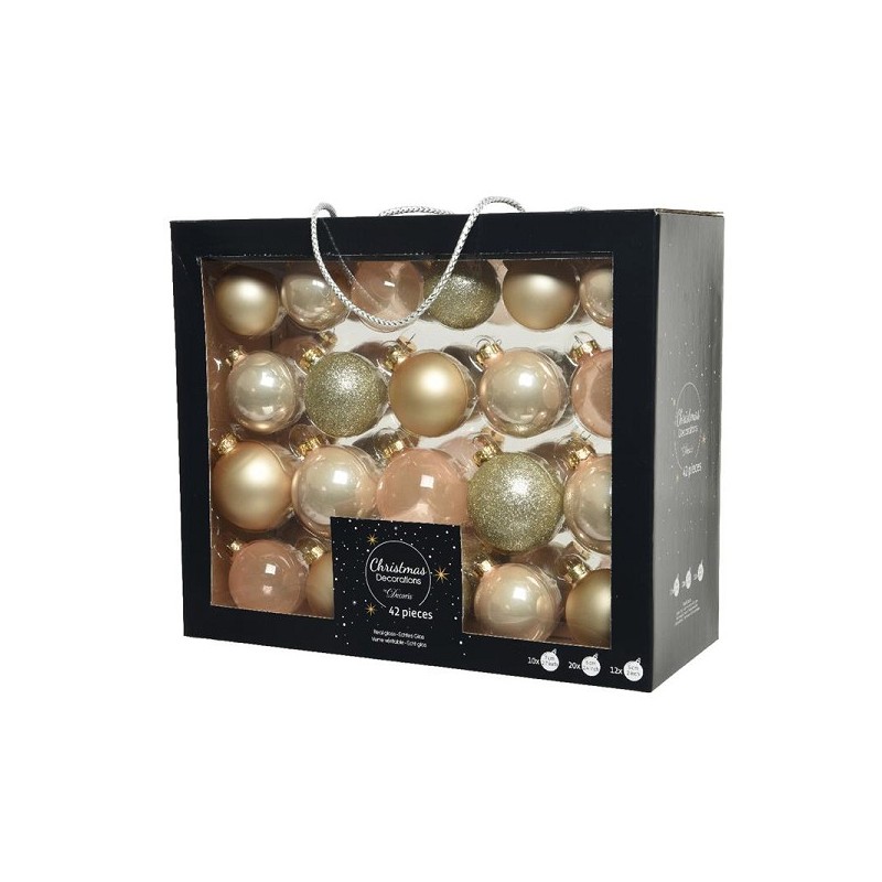 Set de boules de Noël Decoris 42 boules en verre assorties Ø 7cm Perle