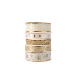 Decoris Kerstlint set a 5 rollen goud tinten polyester