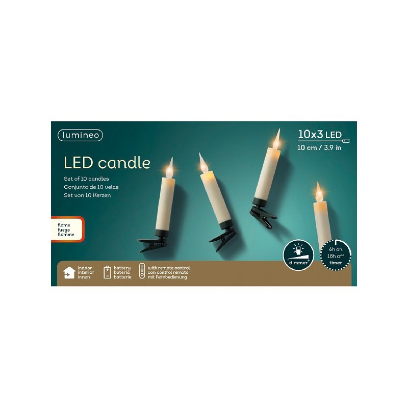 Éclairage bougie LED Lumineo avec télécommande 10 lampes sans câble sur batterie avec minuterie