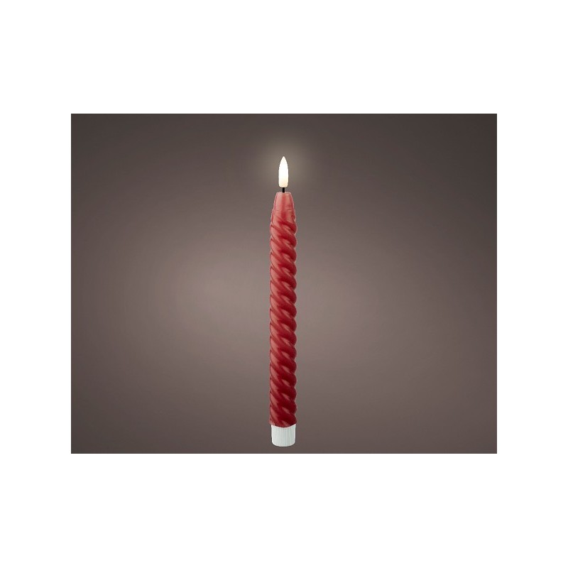 Lumineo LED dinerkaarsset swirl velours roze wit met vlam effect --met flikkerende vlam- Ø2x24,5cm werkt op batterij met timer