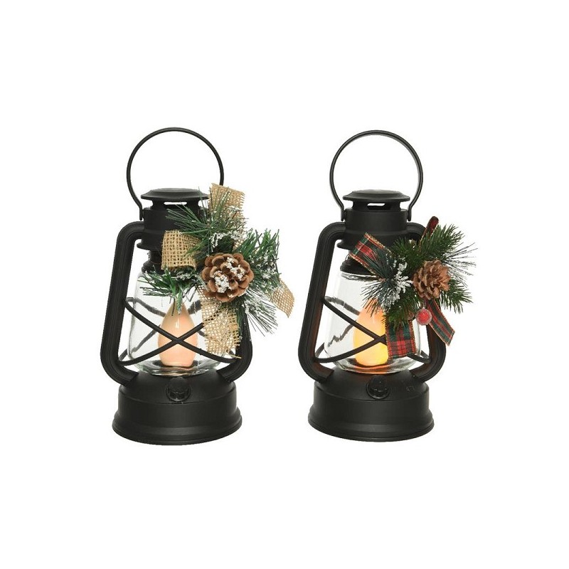 Lanterne LED Lumineo avec décoration de Noël 12x14x22cm fonctionne sur batterie avec minuterie